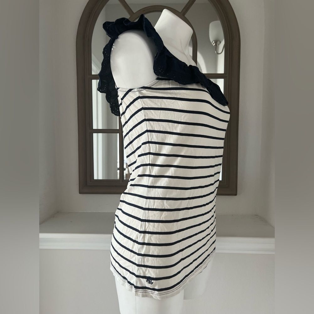 Lauren Ralph Lauren Striped Eyelet Ruffle Top, Cap Sleeve Round Neck Size XL NWT - Picture 9 of 14